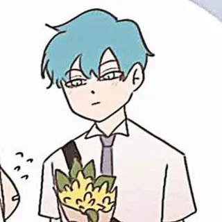 🎸 การ์ตูน, อนิเมะ, เด็กผู้ชาย, ดอกไม้, ภาพประกอบ telegram sticker