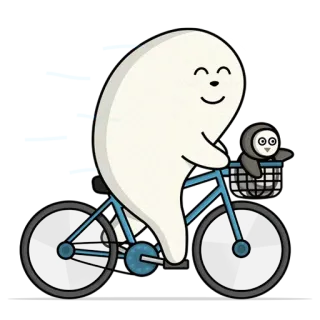 🚲 fantasma, pinguino, bicicletta, carino, kawaii, cartone animato, animale, amichevole whatsapp sticker