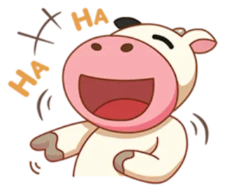 😆 HA kreskówka, zwierzę, śmiech, szczęśliwy, krowa, żart, humor telegram sticker