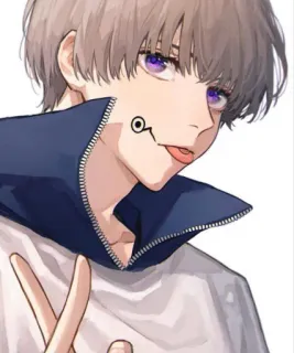 😛 anime, karakter, mata ungu, tanda perdamaian telegram sticker