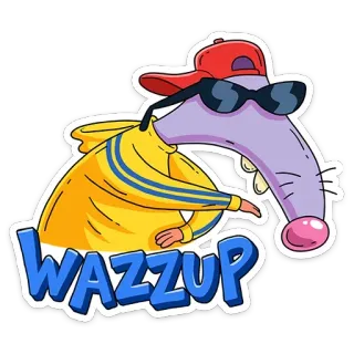 😎 WAZZUP Dessin animé, Souris, Quoi de neuf ?, Salutation, Lunettes de soleil, Chapeau, Drôle telegram sticker