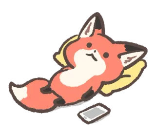 🛌 キツネ, 可愛い, リラックス, 枕, 怠惰, 動物, 漫画 telegram sticker