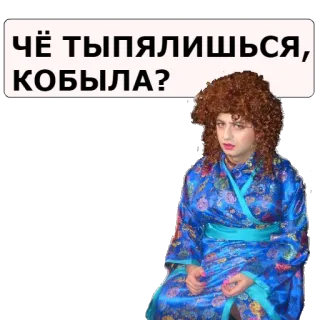 😠 ЧЁ ТЫ ПЯЛИШЬСЯ, КОБЫЛА? оскорбительный, русский, оскорбление, женщина, кимоно telegram sticker