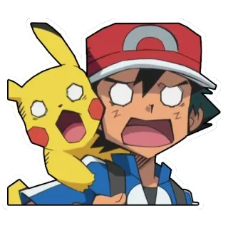 😱 Ash Ketchum Pokemon pokemon, anime, pikachu, ash ketchum, cartone animato, scioccato, sorpreso telegram sticker
