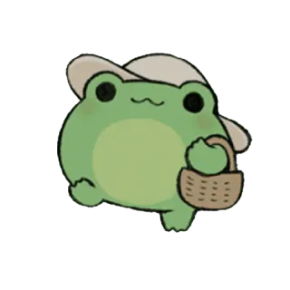😀 개구리, 귀여운, 동물, 모자, 바구니, 카와이 telegram sticker