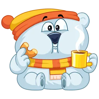 ☕️ ours polaire, dessin animé, hiver, café, goûter, écharpe, chapeau telegram sticker