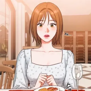 🥀 Ah... mujer, cena, comida, impactada, webtoon telegram sticker