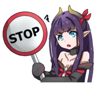 🦞 STOP Anime, Señal de stop, Chica demonio, Advertencia, Lindo telegram sticker