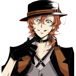 😈 Chuya Nakahara Bungou Stray Dogs Anime, Bungou Stray Dogs, Chuya Nakahara, Charakter, Hut, Handschuhe, lächelnd telegram sticker