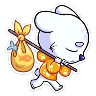 ☹️ Мультфильм, Животное, Белый, Мышь, Идущий, Сумка, Рыба telegram sticker