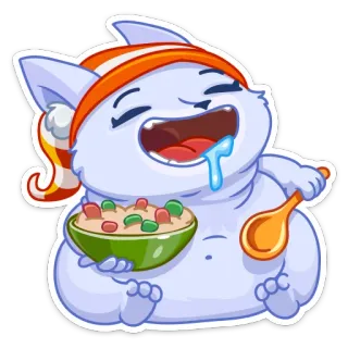 🤤 kot, je, jedzenie, miska, kreskówka, słodki, naklejka telegram sticker
