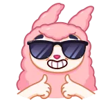 👍 Polegar para cima, Alpaca, Óculos de sol, Legal, Fofo, Rosa whatsapp sticker