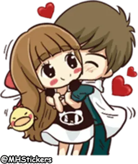 🤗 @MHStickers amor, dibujos animados, pareja, lindo, corazones, animación whatsapp sticker