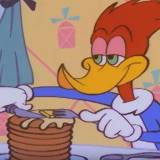 🥞 Woody Woodpecker cartone animato, uccello, pancake, colazione, Woody Woodpecker telegram sticker