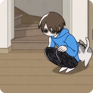 🌟 cậu bé, mèo, hoạt hình, dễ thương, trong nhà whatsapp sticker