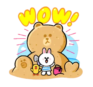 😮 WOW! ours, lapin, canard, château de sable, plage, dessin animé, mignon telegram sticker