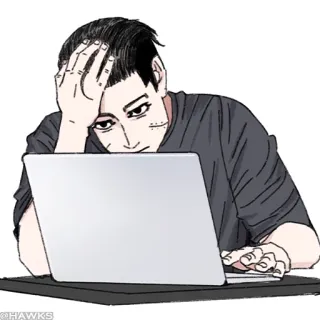 🌐 homme, ordinateur, portable, fatigué, stressé, pensif, désespoir, frustration telegram sticker