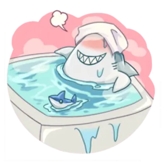 😀 requin, baignoire, mignon, dessin animé, animal, bain, serviette, kawaii telegram sticker