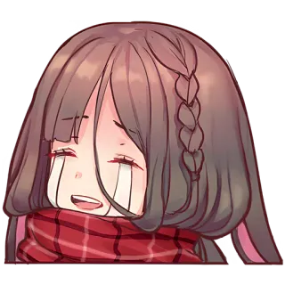 😩 アニメ, 女の子, 悲しい, 泣く, マフラー whatsapp sticker