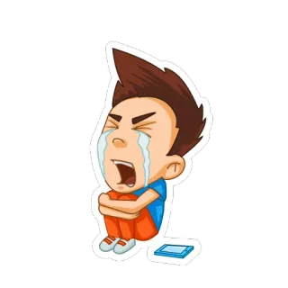 😢 chorando, triste, chateado, menino, desenho animado, emoção telegram sticker