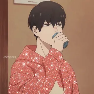 ✨ editbykeith anime, sparkly, man, drinking, hoodie telegram sticker