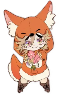 🌈 Anime, Volpe, Chibi, Carino, Personaggio, Fiori whatsapp sticker