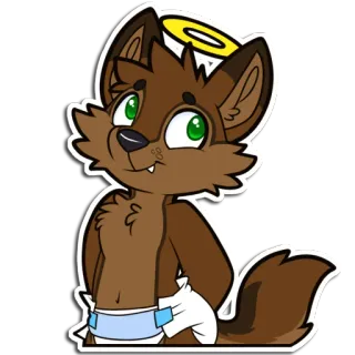 😇 furry, wolf, cute, halo, diaper, angel, cartoon, anthropomorphic telegram sticker