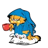 🥺 Garfield 漫画, 猫, 眠い, オレンジ, 朝, コーヒー, スリッパ telegram sticker