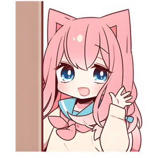👋 Anime, Dziewczyna, Słodkie, Kocie uszy, Różowe włosy, Manga, Kawaii telegram sticker
