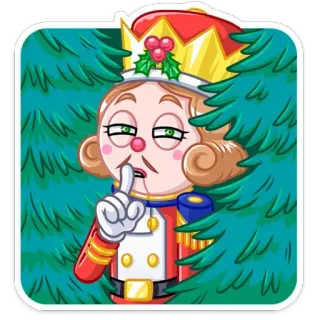 🤫 นัทแครกเกอร์, ตุ๊กตา, คริสต์มาส, วันหยุด, ชู่ว์, ความลับ, เงียบ, ต้นไม้ whatsapp sticker