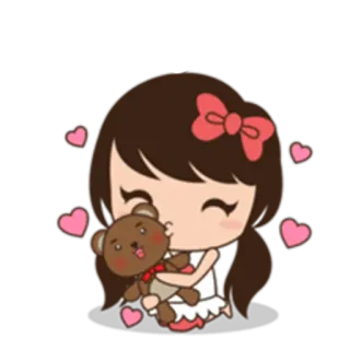 😙 น่ารัก, ผู้หญิง, ตุ๊กตาหมี, หัวใจ, การ์ตูน, สติกเกอร์ telegram sticker
