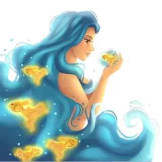 🧜‍♀ женщина, рыба, вода, золотая рыбка, море, фантазия telegram sticker