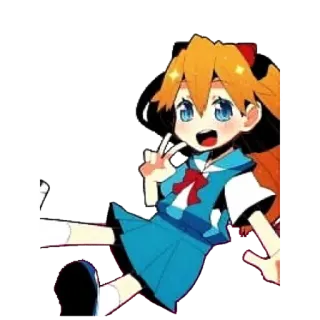 🔹 Asuka Langley Soryu Neon Genesis Evangelion Anime, Personaje, Chica, Dibujo animado, Sonrisa, Signo de la paz telegram sticker