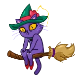 😳 Katze, Hexe, Besen, Halloween, Magie, Cartoon telegram sticker
