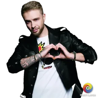 ❤ uomo, cuore, gesto, giacca di pelle, ritratto, celebrità telegram sticker