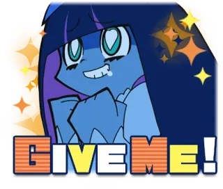🤲 GIVE ME! anime, cartoon, request, begging, blue hair, sparkles telegram sticker