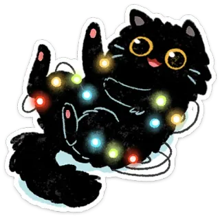 😄 mèo, mèo con, đèn Giáng sinh, lễ hội, dễ thương, ngày lễ, mèo đen whatsapp sticker