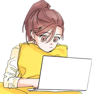 😐 ноутбук, девушка, студент, компьютер, дом, учеба, интернет telegram sticker