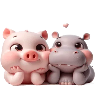 😍 cerdo, hipopótamo, lindo, animales, dibujos animados, pegatina, kawaii telegram sticker