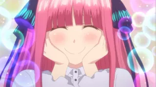 🥰 Nino Nakano The Quintessential Quintuplets Anime, Imut, Gadis, Rambut pink, Tersenyum whatsapp sticker