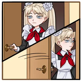 😒 Anime, メイド (Criada), Puerta, Rubia, Coletas, Dibujos animados telegram sticker