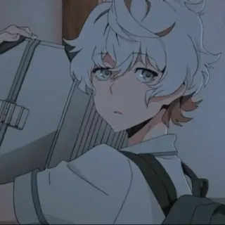 😒 Anime, Junge, Weiße Haare, Schuluniform, Rucksack, Illustration whatsapp sticker