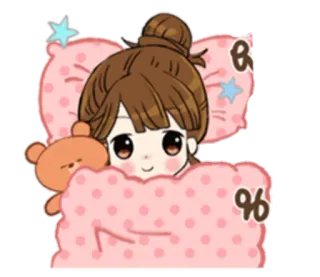 🌌 cartoon, girl, bed, teddy bear, sleepy, cute telegram sticker