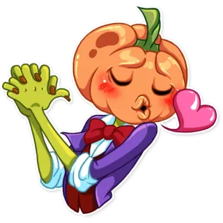 😘 pumpkin, cartoon, cute, character, heart, kiss, halloween whatsapp sticker