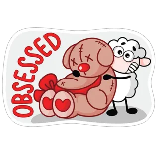 😊 OBSESSED obsessed, teddy bear, sheep, cartoon, cute, sticker whatsapp sticker
