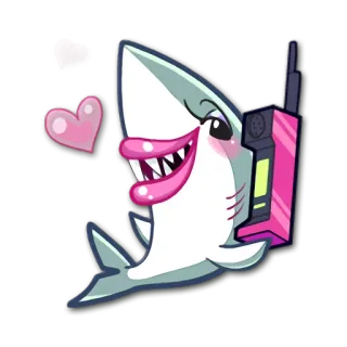 📞 鲨鱼, 卡通, 鱼, 爱心, 搞笑, 粉色, 幽默, 贴纸 telegram sticker