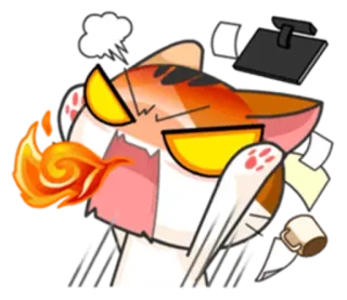 😠 bravo, gato, fogo, frustrado, desenho animado, escritório, estresse telegram sticker