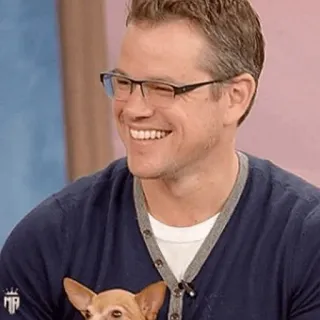 ☣ Matt Damon Matt Damon, actor, celebrity, dog, pet, smile telegram sticker