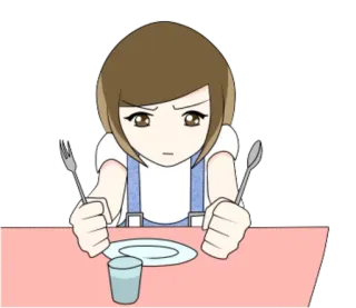 🍴 Dessin animé, Nourriture, Fille, Attendre, Table, Mignon telegram sticker