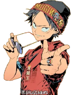 👈 Luffy One Piece MUGIWARA อนิเมะ, วันพีช, ลูฟี่, กลุ่มหมวกฟาง, ตัวละคร, แฟนอาร์ต telegram sticker